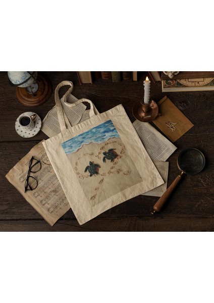 Plajda Kaplumbağalar Tote Çantası - Şirin Tote Çanta, Estetik Tote Çanta, Tote Çanta, Kanvas Çanta, Kitap Çantası, Alışveriş Çantası, En Iyi Tote Çanta fiyatları