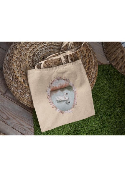 Pembe Kuğu Tote Çanta - Şirin Tote Çantalar, Tote Çanta, Kanvas Çanta, Kitap Çantası, Alışveriş Çantası, En Iyi Tote Çanta, Estetik Tote Çanta, Estetik Tote Çanta