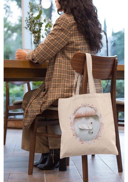 Pembe Kuğu Tote Çanta - Şirin Tote Çantalar, Tote Çanta, Kanvas Çanta, Kitap Çantası, Alışveriş Çantası, En Iyi Tote Çanta, Estetik Tote Çanta, Estetik Tote Çanta modelleri