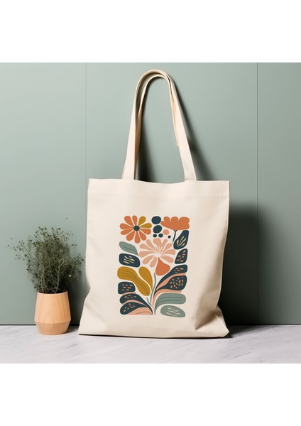 %100 Pamuklu Tote Çanta, Matisse'den Ilham Alan Çiçekler. Çevre Dostu, Estetik Alışveriş Çantası, Ömür Boyu Kullanabileceğiniz Çanta.