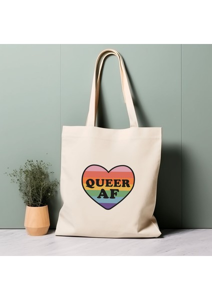 Lgbtqıa+ Onur Tote Çantası, Queer Af Gökkuşağı Kalp, %100 Pamuklu Çevre Dostu Alışveriş Çantası, Ömürlük Çanta