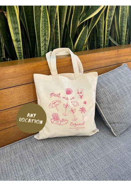 Bekarlığa Veda Partisi Çantası: El Çizimi Plaj Tasarımı - Pamuklu Kanvas