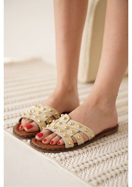 Loose Bej Hakiki Deri Terlik