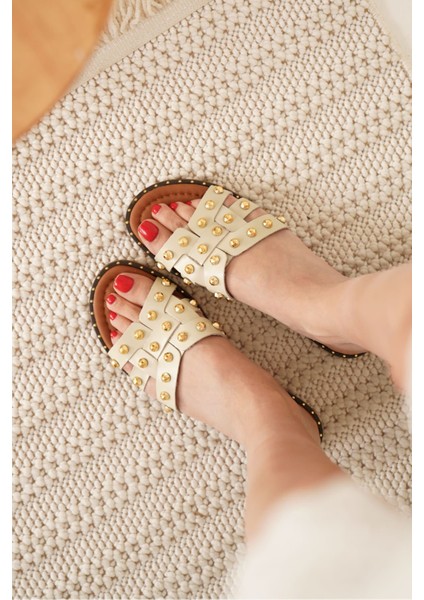 Loose Bej Hakiki Deri Terlik