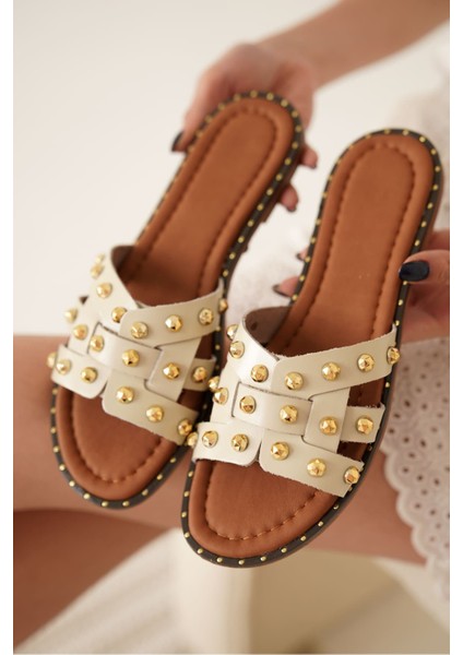 Loose Bej Hakiki Deri Terlik