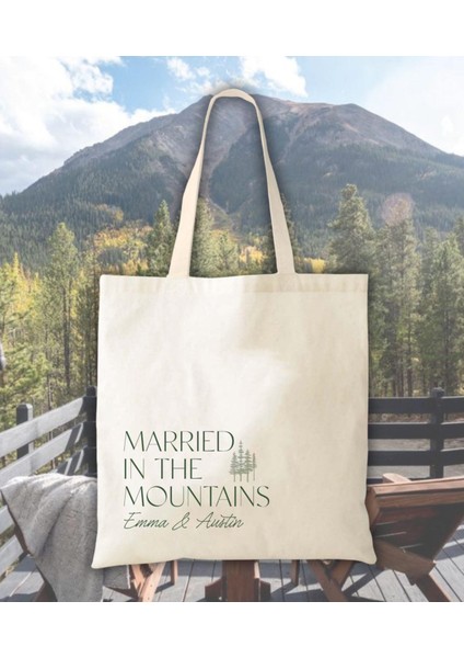 Dağ Düğünü Tote Çantası: Kişiselleştirilmiş Kayak Gezisi Hediyesi fiyatları