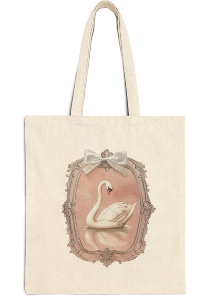 Pembe Fiyonklu Kuğu Tote Çanta - Şirin Tote Çantalar, Kitap Çantası, Estetik Tote Çanta, Kanvas Çanta, Kanvas Tote Çanta, Tote Çanta fiyatları