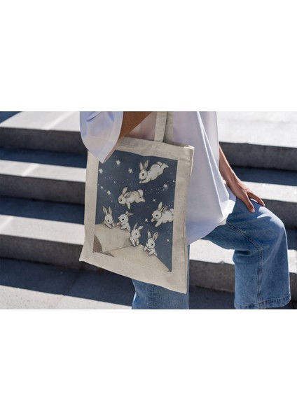Büyülü Kitap Tavşanları Tote Çantası - Cottagecore, Sevimli Tote Çanta, Sevimli Tavşanlar, Komik Tavşanlar, Tavşan Özü, Tavşan Tote Çantası, Sevimli Hayvan Tote Çantası modelleri
