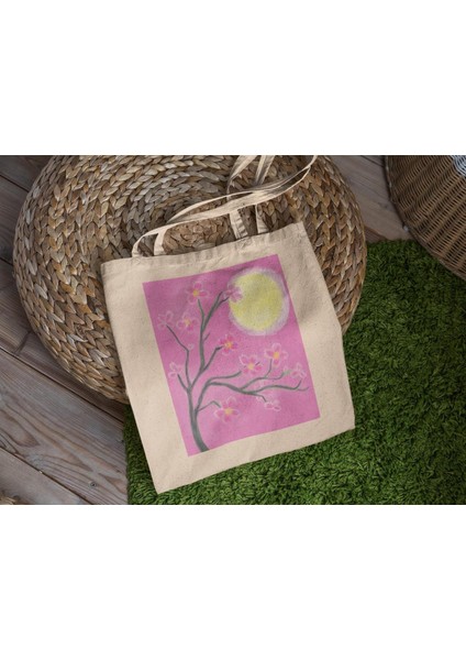 Pembe Kiraz Çiçeği Tote Çanta - Şirin Tote Çantalar, Estetik Tote Çanta, Tote Çanta, Kitap Çantası, Alışveriş Çantası, Kitap Çantası, Pembe Tote Çanta, Kanvas Çanta