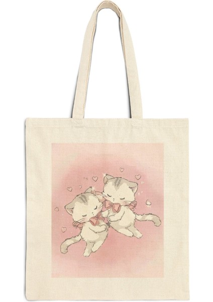 Iki Sevimli Kedi Coquette Tote Çantası - Sevimli Tote Çanta, Coquette Tote Çanta, Estetik Tote Çanta fiyatları