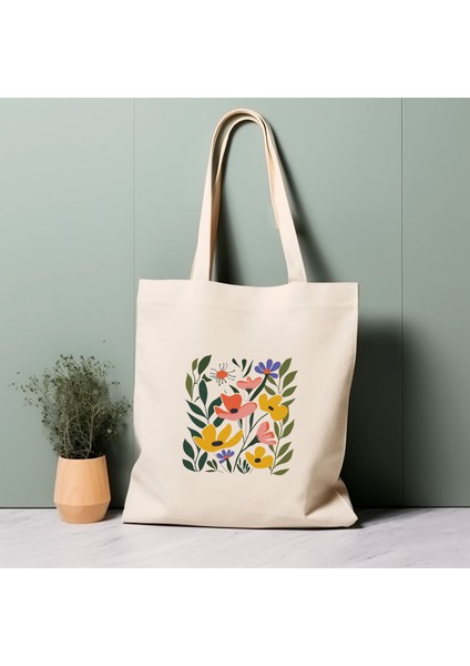 %100 Pamuklu Tote Çanta, Matisse'den Ilham Alan Çiçekler. Çevre Dostu, Estetik Alışveriş Çantası, Ömür Boyu Kullanabileceğiniz Çanta.