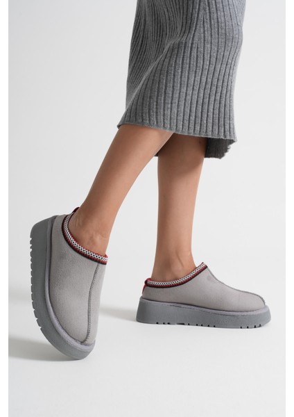 Elsa Kadın Gri Kışlık Kürklü Terlik