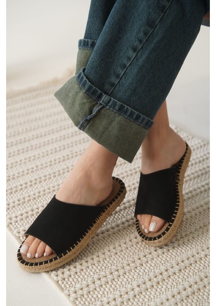 Grey Süet Siyah Kadın Terlik