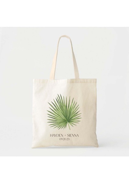 Yeşil Yelpaze Palmiye Tote Çanta - Özelleştirilebilir Düğün Veya Parti Hediyesi fiyatları