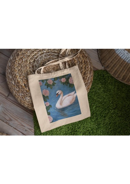 Beyaz Kuğu Gölü Tote Çantası - Şirin Tote Çanta, Estetik Tote Çanta, Tote Çanta, Kanvas Çanta, Kitap Çantası, Tote Çanta, En Iyi Tote Çanta, Kuğu Tote Çanta fiyatları