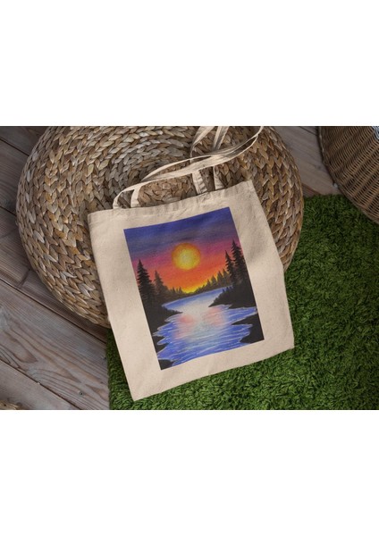 Çam Ağacı Donmuş Göl Tote Çantası - Estetik Tote Çanta, Kitap Çantası, Kanvas Tote Çanta, En Iyi Tote Çantalar, Hediye Tote Çanta, Estetik Tote Çanta