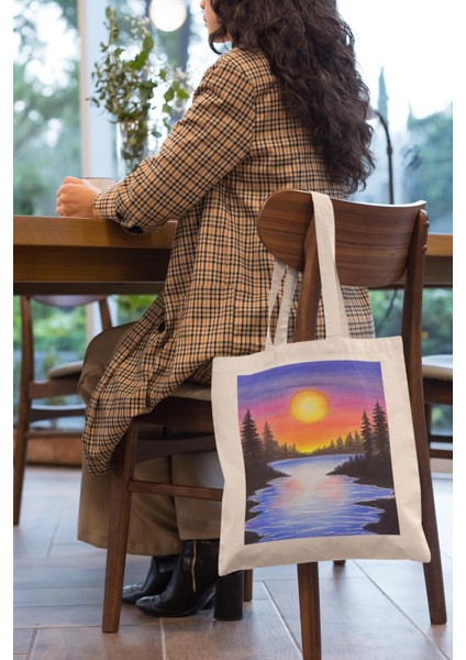 Çam Ağacı Donmuş Göl Tote Çantası - Estetik Tote Çanta, Kitap Çantası, Kanvas Tote Çanta, En Iyi Tote Çantalar, Hediye Tote Çanta, Estetik Tote Çanta modelleri