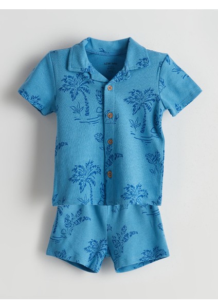 Yeni Sezon Baskılı Erkek Bebek Gömlek ve Şort 2'li