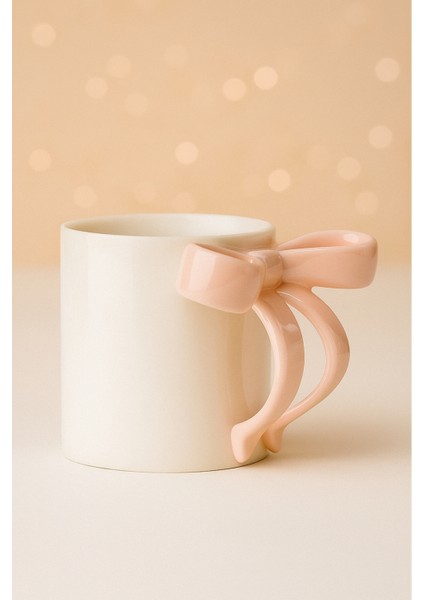 Pembe Kurdele Saplı Sedefli Porselen Kupa | Zarif Şık Tasarım Kahve & Çay Bardağı 340 ml 9x8 cm fırsatları