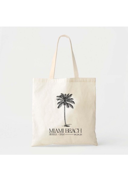 Düğün Hoş Geldiniz Çantası: Palmiye Ağacı Tasarımı - Pamuklu Kanvas Çanta fiyatları