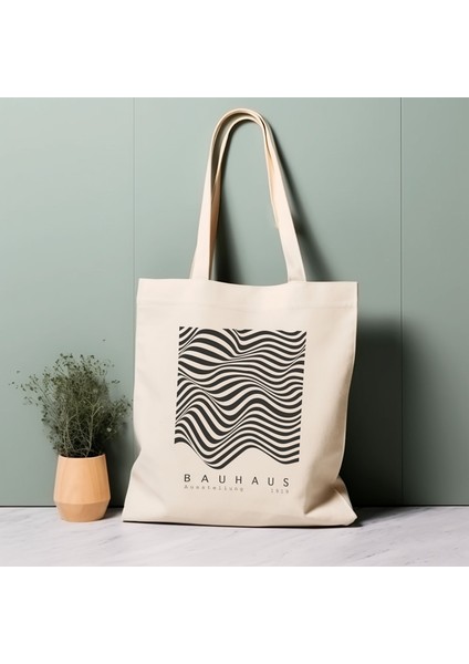 %100 Pamuklu Tote Çanta, Bauhaus, Orta Yüzyıl Modern, Çevre Dostu Estetik Alışveriş Çantası, Ömürlük Çanta