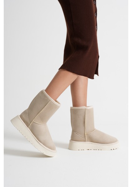 Anisa Kadın Bej Kışlık Kürklü Bot