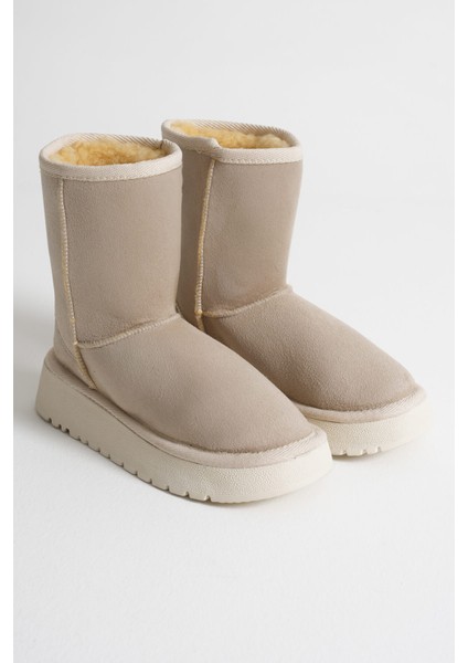 Anisa Kadın Bej Kışlık Kürklü Bot