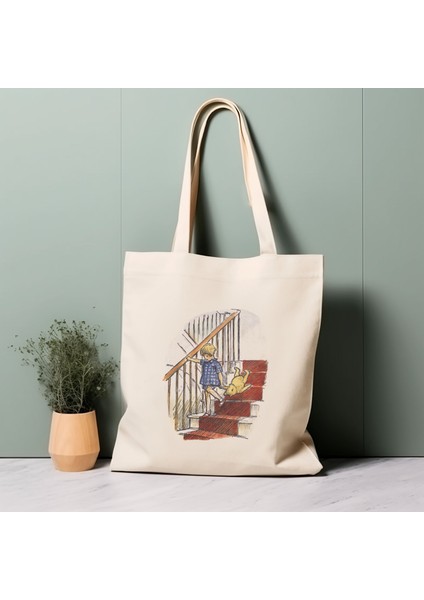 Winnie The Pooh Tote Çanta. %100 Pamuk Çevre Dostu Estetik Alışveriş Çantası, Ömür Boyu Kullanabileceğiniz Çanta