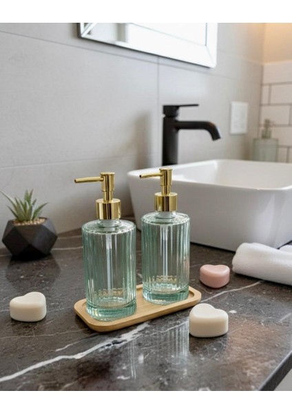 2 Li Gold Luxury Bambu Standlı Cam Sıvı Sabunluk & Deterjanlık – Tezgah Üstü Banyo, Mutfak, Lavabo indirimleri