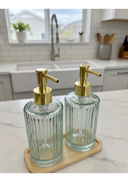 2 Li Gold Luxury Bambu Standlı Cam Sıvı Sabunluk & Deterjanlık – Tezgah Üstü Banyo, Mutfak, Lavabo fiyatları