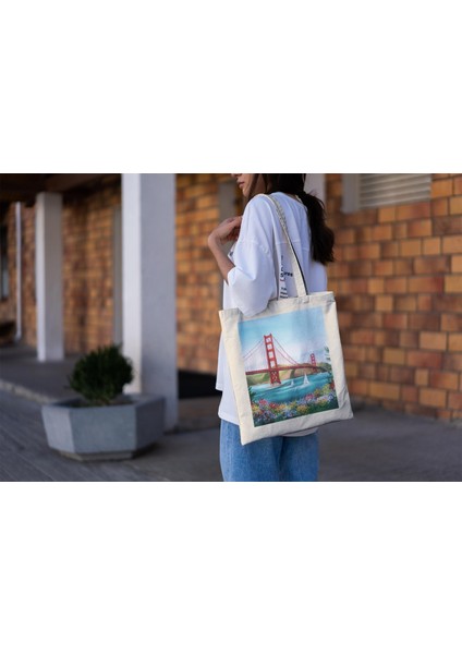 Golden Gate Köprüsü Tote Çantası - Kaliforniya Tote Çantası, En Iyi Tote Çantası, Kanvas Çanta, Alışveriş Çantası, San Francisco Tote Çantası, Kitap Çantası