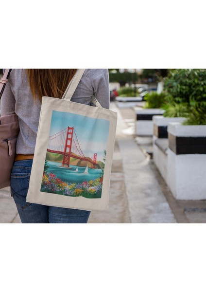 Golden Gate Köprüsü Tote Çantası - Kaliforniya Tote Çantası, En Iyi Tote Çantası, Kanvas Çanta, Alışveriş Çantası, San Francisco Tote Çantası, Kitap Çantası fiyatları