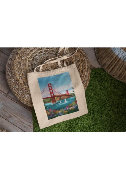 Golden Gate Köprüsü Tote Çantası - Kaliforniya Tote Çantası, En Iyi Tote Çantası, Kanvas Çanta, Alışveriş Çantası, San Francisco Tote Çantası, Kitap Çantası modelleri
