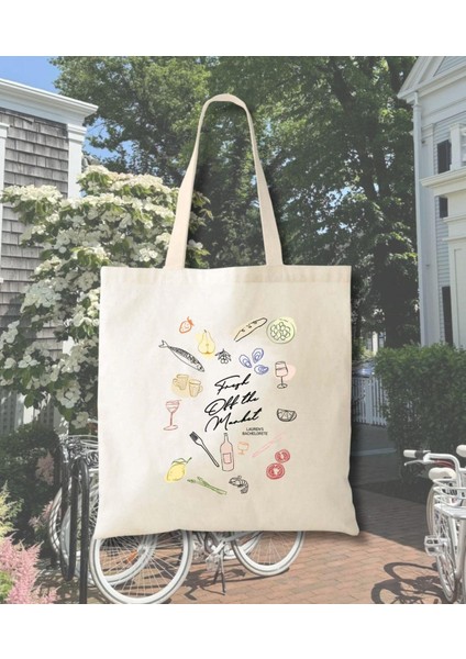 Çiftçi Pazarı Tote, El Çizimi Tasarım (Bekarlığa Veda, Gelin Duşu)