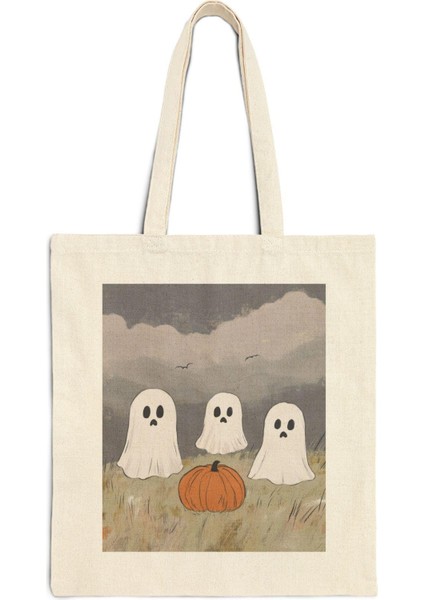 Üç Küçük Hayalet Tote Çantası - Cadılar Bayramı Tote Çantası, Estetik Tote Çantası, Tote Çantası, Sevimli Tote Çantası, Kanvas Çanta, Sonbahar Tote Çantası fiyatları