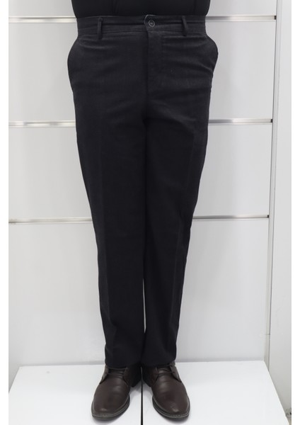 Fistan Store Erkek Düz Yüksek Bel Rahat Kesim Yandan Cepli Boru Paça Büyük Beden Kışlık Keten Pantolon