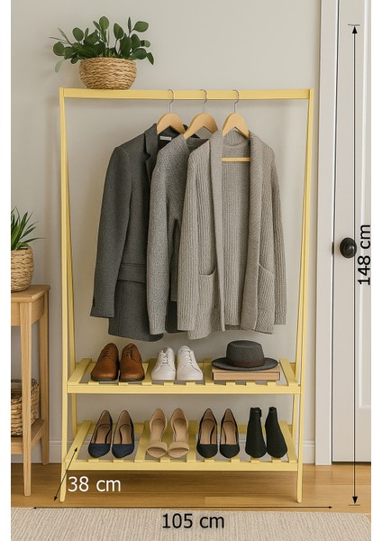Ahşap Modern Kıyafet Askılığı -Rafı