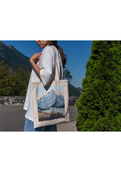 Rocky Mountain Tote Çanta - Kanvas Tote Çanta, Estetik Tote Çantalar, Alışveriş Çantaları, Kitap Çantaları,