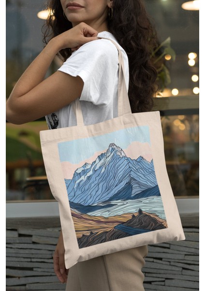 Rocky Mountain Tote Çanta - Kanvas Tote Çanta, Estetik Tote Çantalar, Alışveriş Çantaları, Kitap Çantaları, modelleri