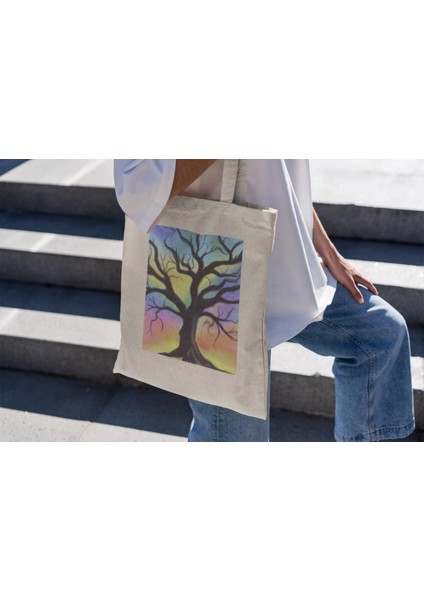 Aurora Borealis Ağacı Tote Çantası - Şirin Tote Çantalar, Estetik Tote Çanta, Tote Çanta, Kitap Çantası, Kanvas Tote Çanta, Alışveriş Çantası modelleri