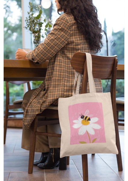 Arı Çiçeği Pembe Tote Çanta - Şirin Tote Çantalar, Estetik Tote Çanta, Hediye Tote Çanta, Kanvas Çanta, Tote Çanta, Kitap Çantası, Alışveriş Çantası, En Iyi Tote Çantalar modelleri