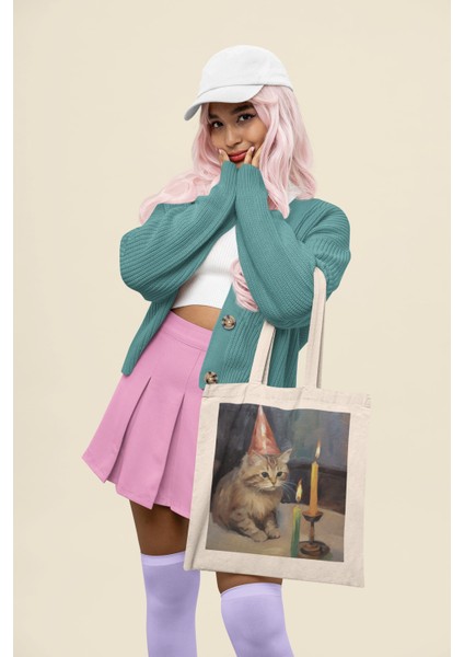 Üzgün ​​doğum Günü Kedi Tote Çantası - Sevimli Tote Çantalar, Sevimli Kedi, Sevimli Tote Çanta Koleksiyonu modelleri