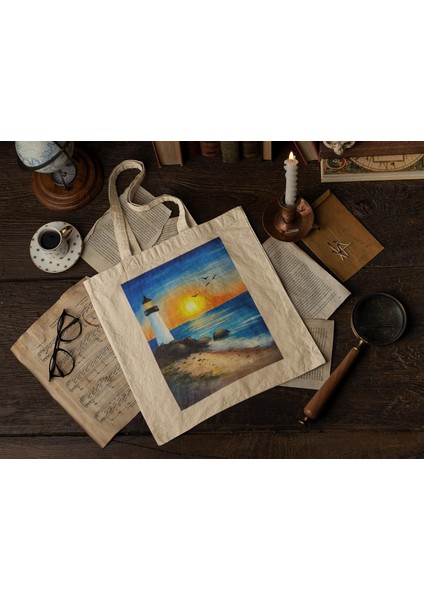Lighthouse Tote Çanta - Şirin Tote Çantalar, En Iyi Tote Çanta, Tote Çanta, Kanvas Çanta, Kitap Çantası, Estetik Tote Çanta, Estetik Tote Çanta, Alışveriş Çantası fiyatları
