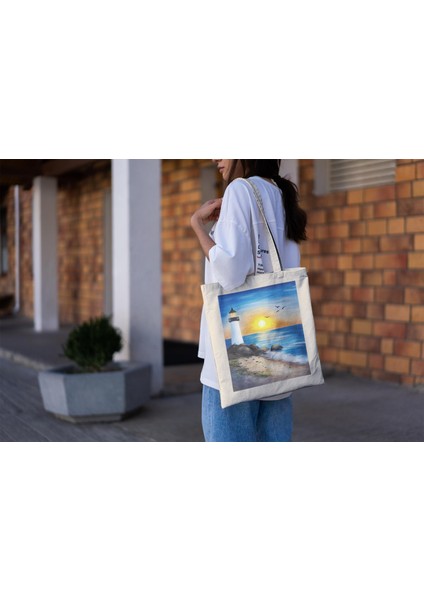 Lighthouse Tote Çanta - Şirin Tote Çantalar, En Iyi Tote Çanta, Tote Çanta, Kanvas Çanta, Kitap Çantası, Estetik Tote Çanta, Estetik Tote Çanta, Alışveriş Çantası modelleri
