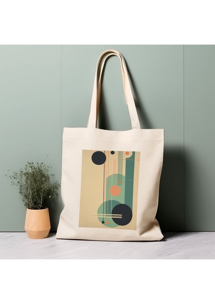 %100 Pamuklu Tote Çanta, Bauhaus, Orta Yüzyıl Modern, Retro Desenler, Çevre Dostu Estetik Alışveriş Çantası, Ömürlük Çanta