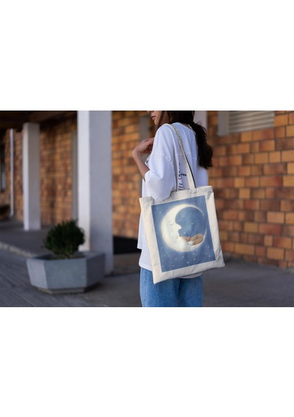 Lunar Fox Tote Çanta - Sevimli Tote Çanta, Tote Çanta, Kanvas Çanta, Kitap Çantası, Estetik Tote Çanta, Hediye Tote Çanta, Tote Çanta, Estetik Tote Çanta fiyatları