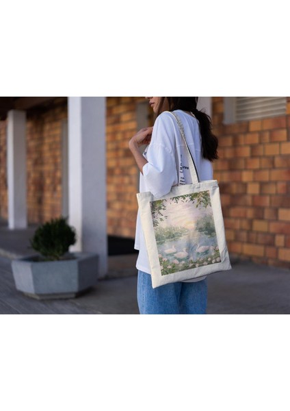 White Ducks Tote Çanta - Estetik Tote Çantalar, Şirin Kitap Çantaları, En Iyi Alışveriş Çantaları, Tote Çantalar