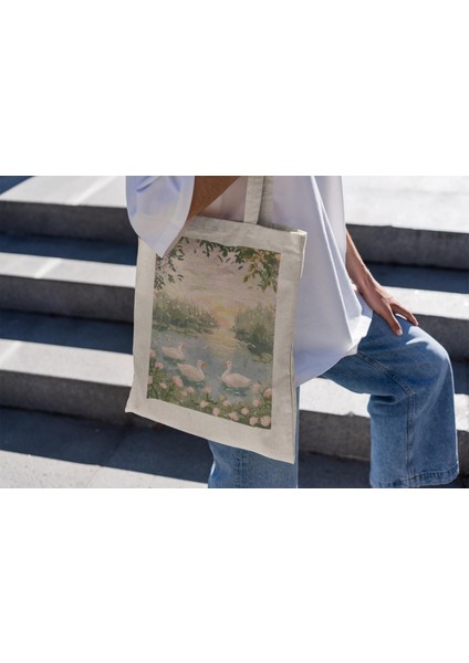 White Ducks Tote Çanta - Estetik Tote Çantalar, Şirin Kitap Çantaları, En Iyi Alışveriş Çantaları, Tote Çantalar modelleri