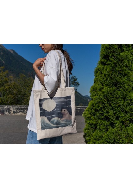 Otter Great Wave Of Kanagawa Tote Bag - Estetik Tote Çanta, Sevimli Tote Çantalar, Tote Çantalar