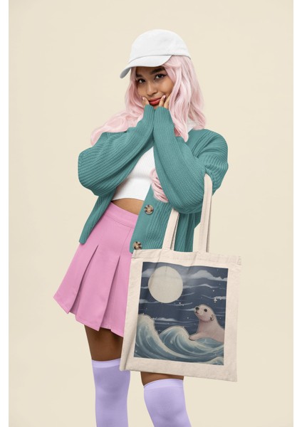 Otter Great Wave Of Kanagawa Tote Bag - Estetik Tote Çanta, Sevimli Tote Çantalar, Tote Çantalar modelleri